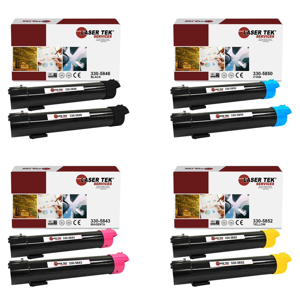 8 Pack Compatible Dell 5130 Replacement Toner Cartridges (2 Black 330-5846, 2 Cyan 330-5850, 2 Magenta 330-5843, 2 Yellow 330-5852) for use in the Dell Color Laser 5120cdn, 5130cdn, 5140cdn
