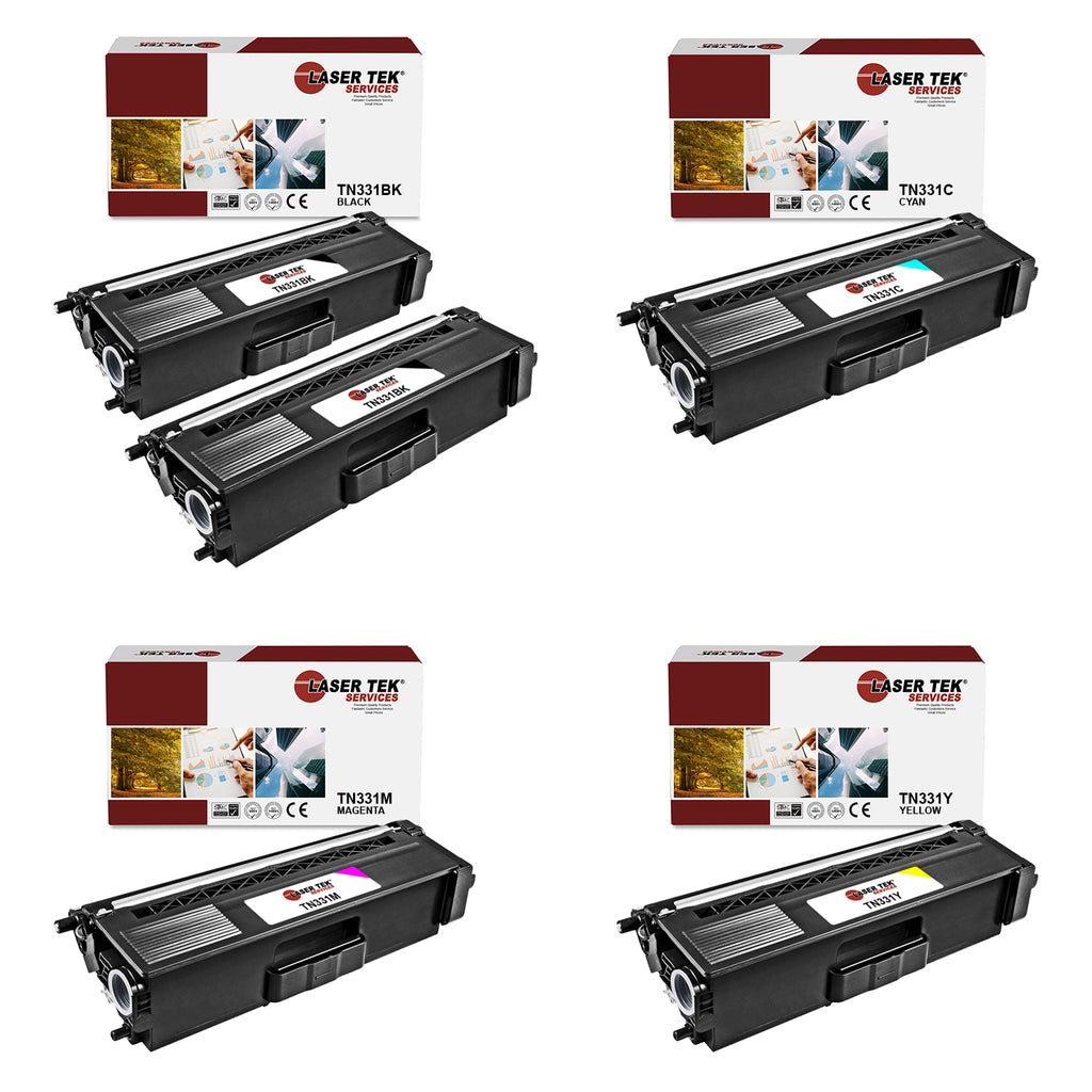 5 pack Compatible Brother TN331 Replacement Toner Cartridges for Brother HL-L8250CDN, HL-L8350CDW, HL-L8350CDWT, MFC-L8600CDW, MFC-L8850CDW (2 Black, Cyan, Magenta, Yellow)