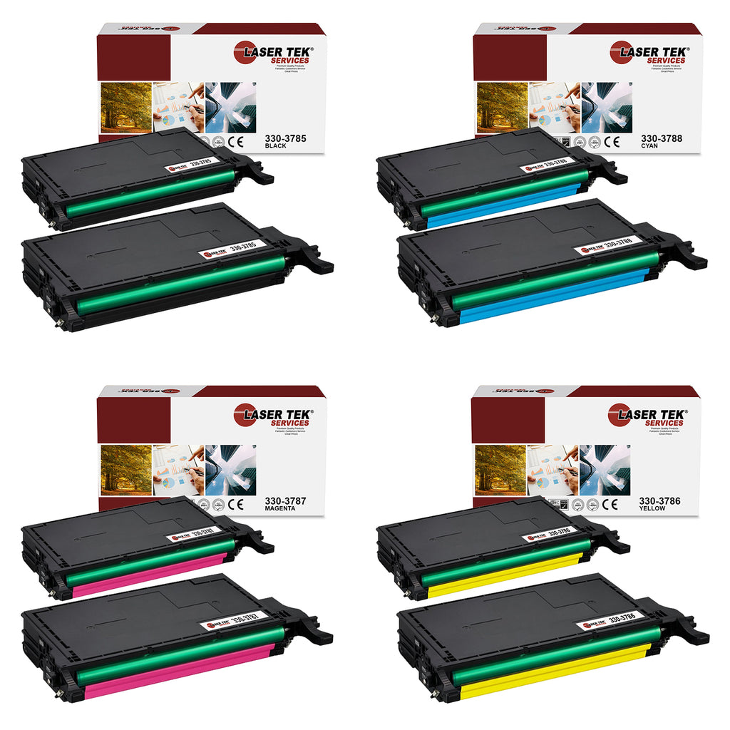 8 Pack Compatible Dell 2145 Replacement Toner Cartridges (2 Black 330-3789, 2 Cyan 330-3792, 2 Magenta 330-3791, 2 Yellow 330-3790) for use in the Dell Color Laser 2145CN