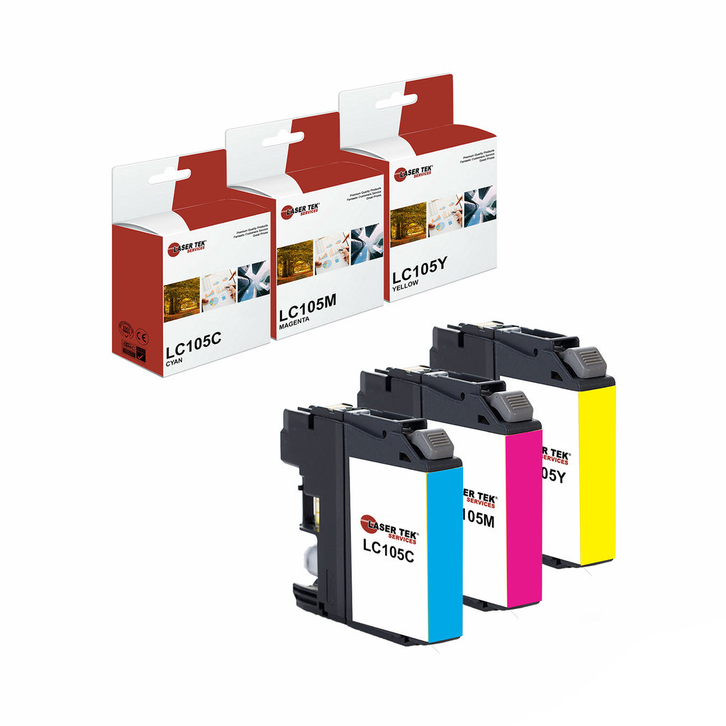 BROTHER LC105 3-SET COMPATIBLE SUPER HIGH YIELD INK CARTRIDGES: 1C, 1M, 1Y