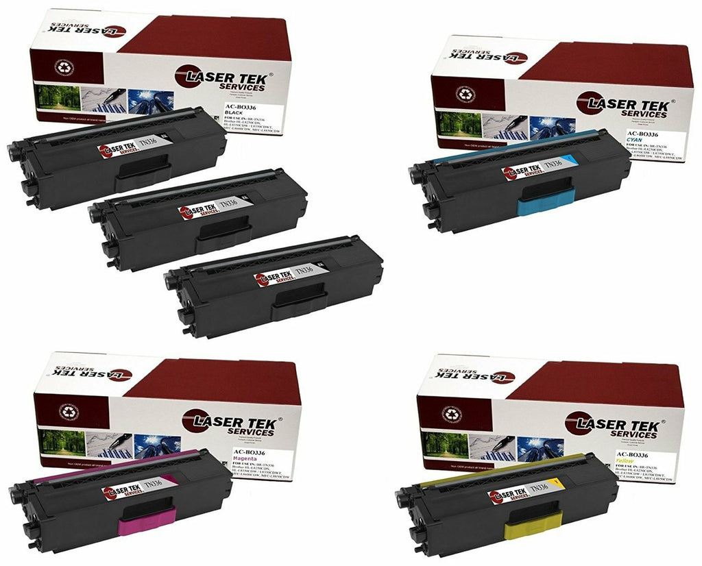 6 Pack Compatible Brother TN336 High Yield Replacement Cartridges for the Brother HL-L8250CDN, HL-L8350CDW, HL-L8350CDWT, MFC-L8600CDW, MFC-L8850CDW (3 Black, Cyan, Magenta, Yellow)