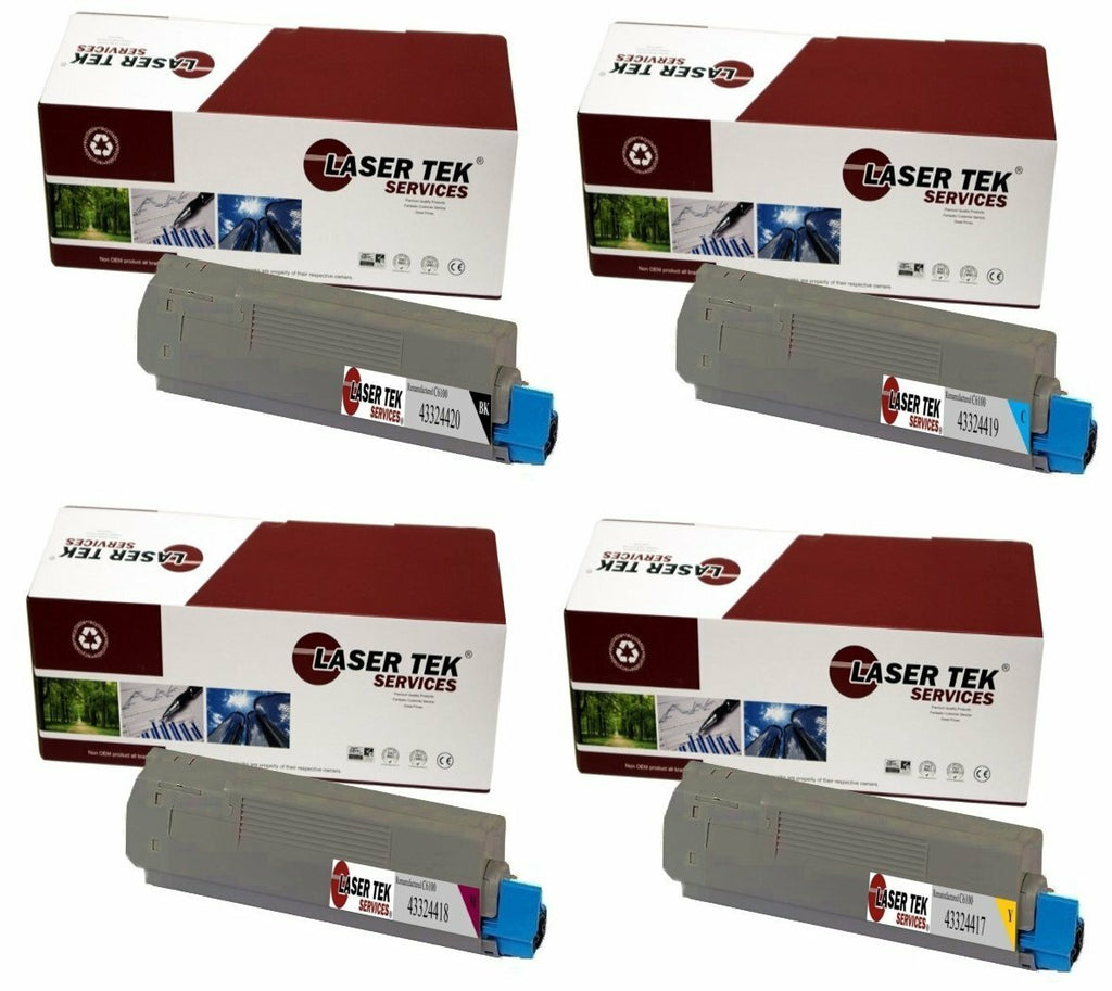 4 Pack Compatible C6100 Toner Cartridge Replacements for the Okidata 43324420, 43324419, 43324418, 43324417. (Black, Cyan, Magenta, Yellow)