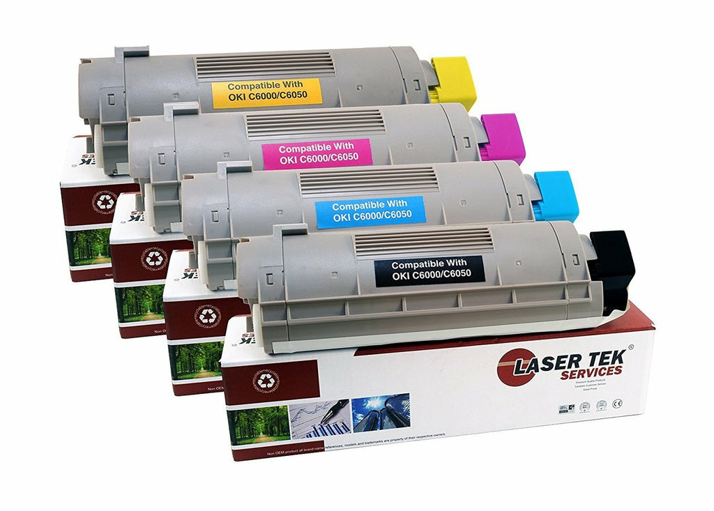 4 Pack Compatible C6000 Toner Cartridge Replacements for the Okidata 43324469, 43324468, 43324467, 43324466. (Black, Cyan, Magenta, Yellow)