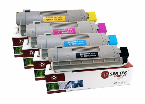 4 Pack Compatible C6000 Toner Cartridge Replacements for the Okidata 43324469, 43324468, 43324467, 43324466. (Black, Cyan, Magenta, Yellow)
