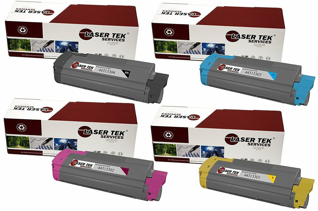 4 Pack Compatible C610 Toner Cartridge Replacements for the Okidata 44315304, 44315303, 44315302, 44315301. (Black, Cyan, Magenta, Yellow)