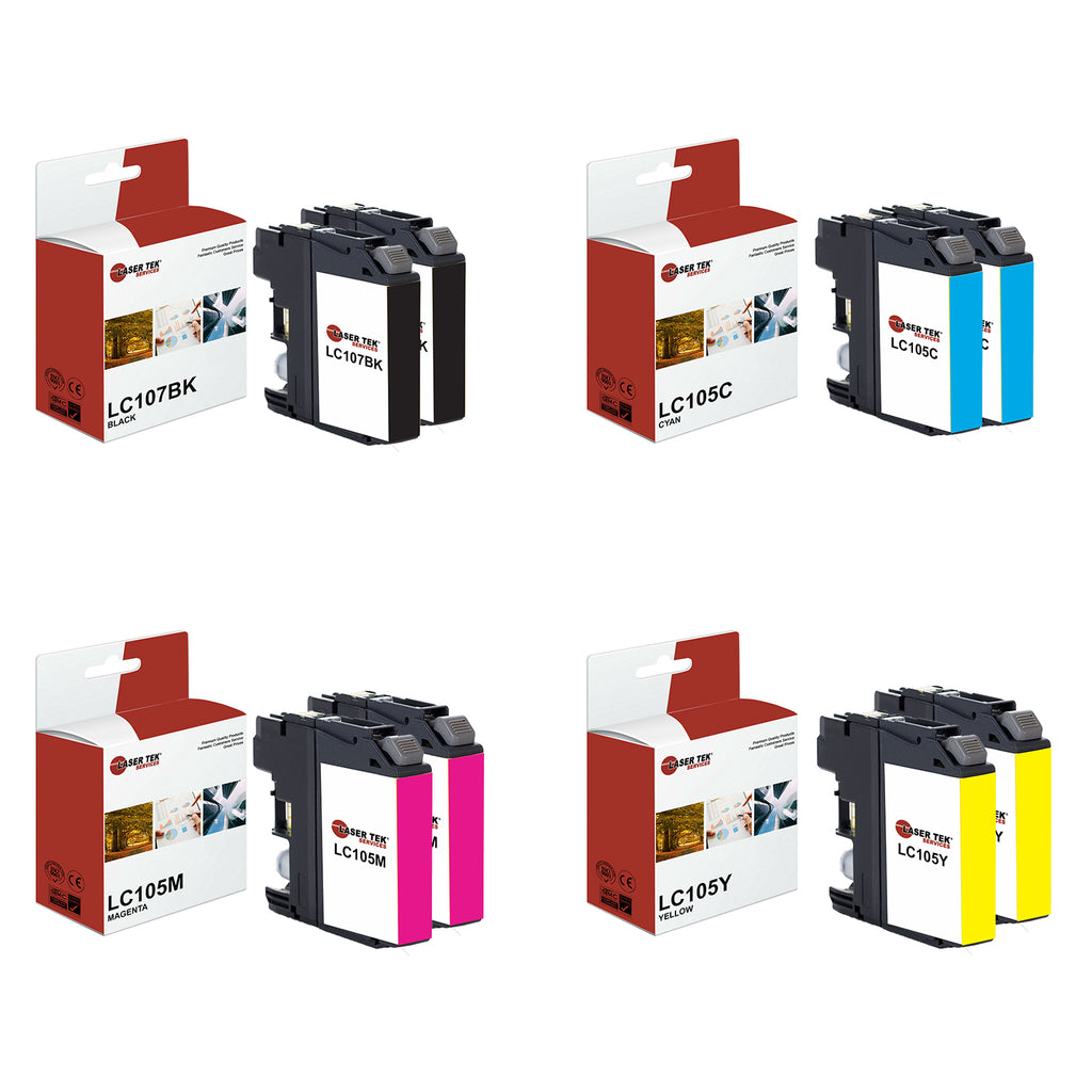 BROTHER LC107 AND LC105 8-SET COMPATIBLE SUPER HIGH YIELD INK CARTRIDGES: 2BK, 1C, 1M, 1Y