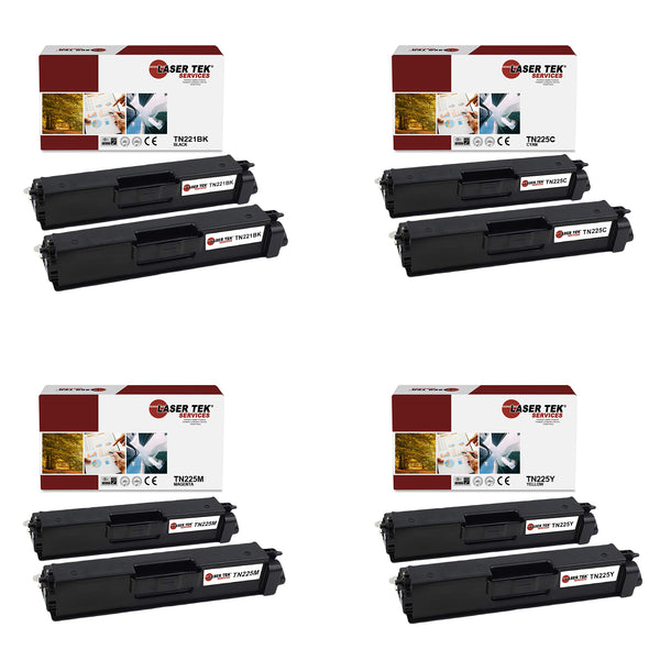 8PK BROTHER TN221 / TN225 COMPATIBLE TONER CARTRIDGES