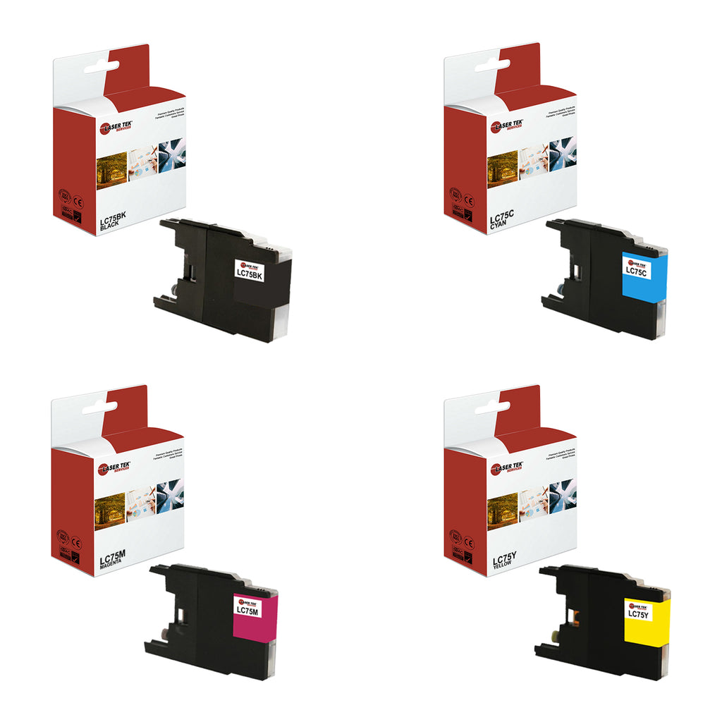 REMANUFACTURED BROTHER LC75 4 PACK HIGH YIELD INKJET CARTRIDGES 1 OF EACH COLOR