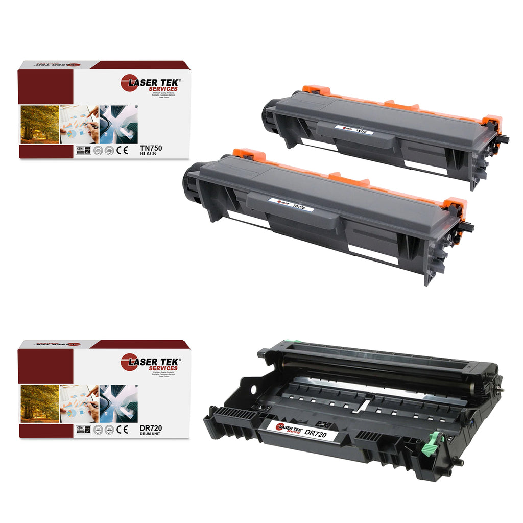 2 Remanufactured Brother TN750 (TN-750) Cartridges and 1 DR720 (DR-720) Compati