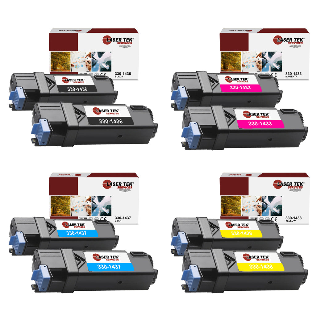 8 Pack Compatible Dell 2130 Replacement Toner Cartridges (2 Black 330-1436, 2 Cyan 330-1437, 2 Magenta 330-1433, 2 Yellow 330-1438) for use in the Dell Color Laser 2130cn, 2135cn