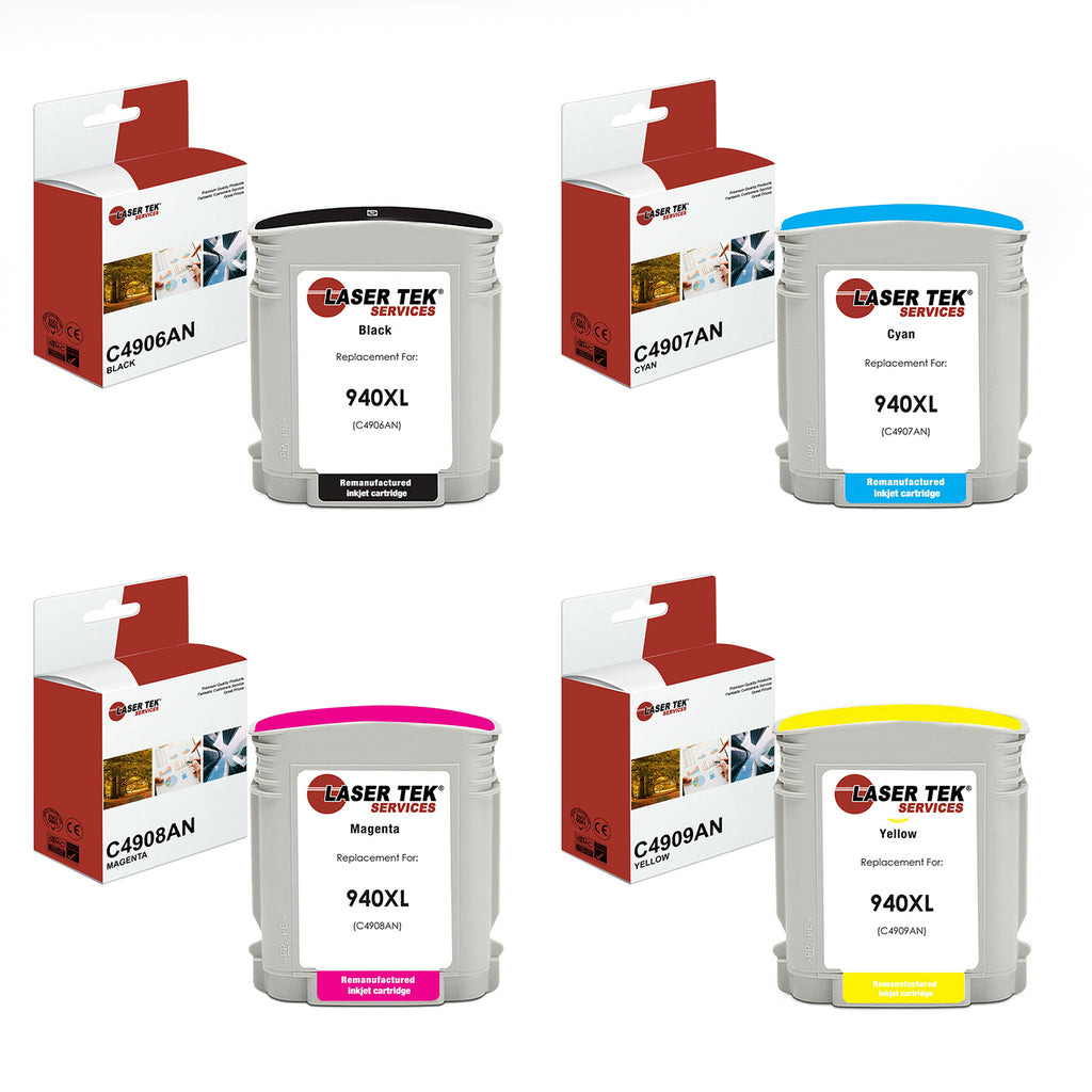 4 Pack Compatible 940XL Ink Cartridge Replacements for HP C4906AN C4907AN C4908AN C4909AN (Black, Cyan, Magenta, Yellow)