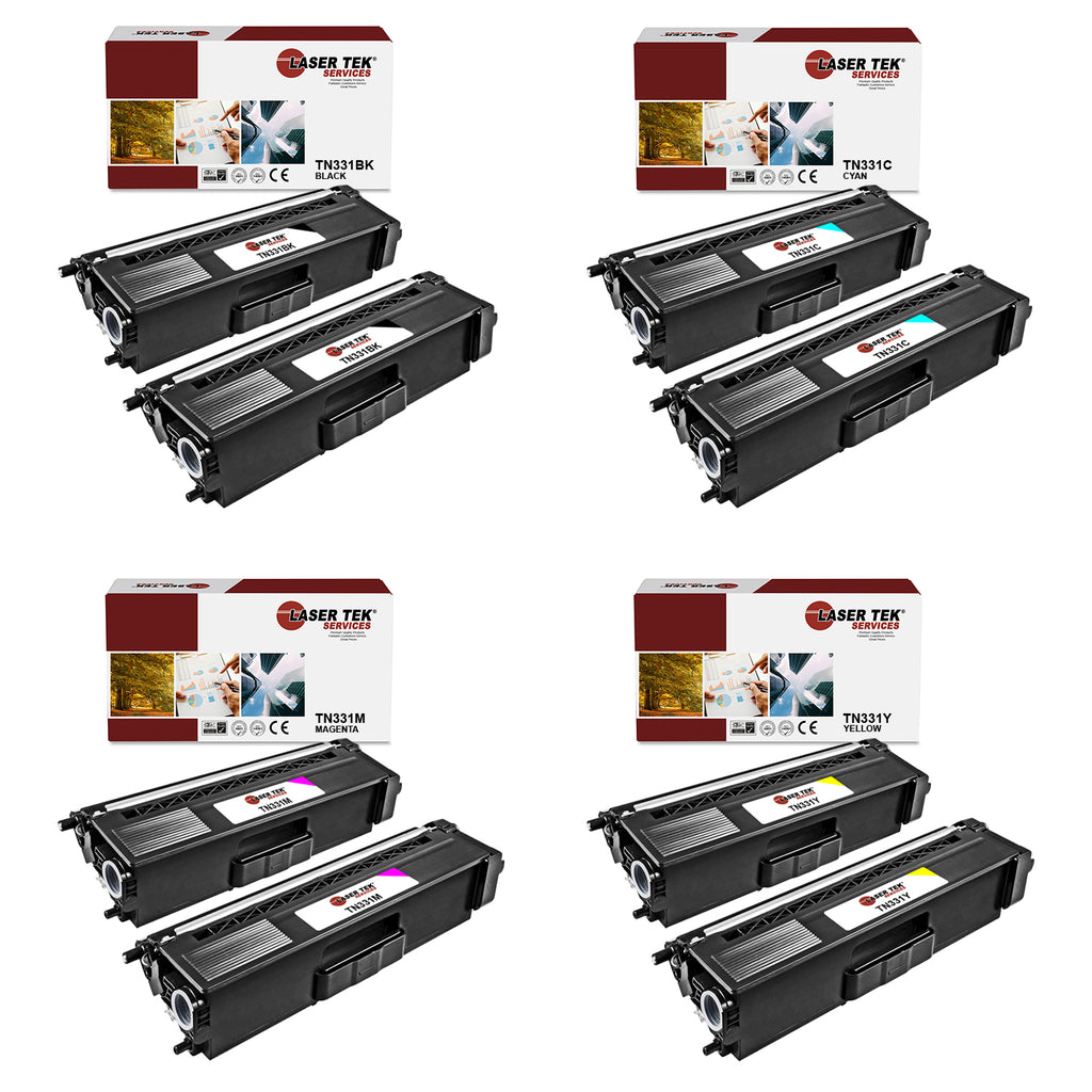 8 pack Compatible Brother TN331 Replacement Toner Cartridges for Brother HL-L8250CDN, HL-L8350CDW, HL-L8350CDWT, MFC-L8600CDW, MFC-L8850CDW (2 Black, 2 Cyan, 2 Magenta, 2 Yellow)