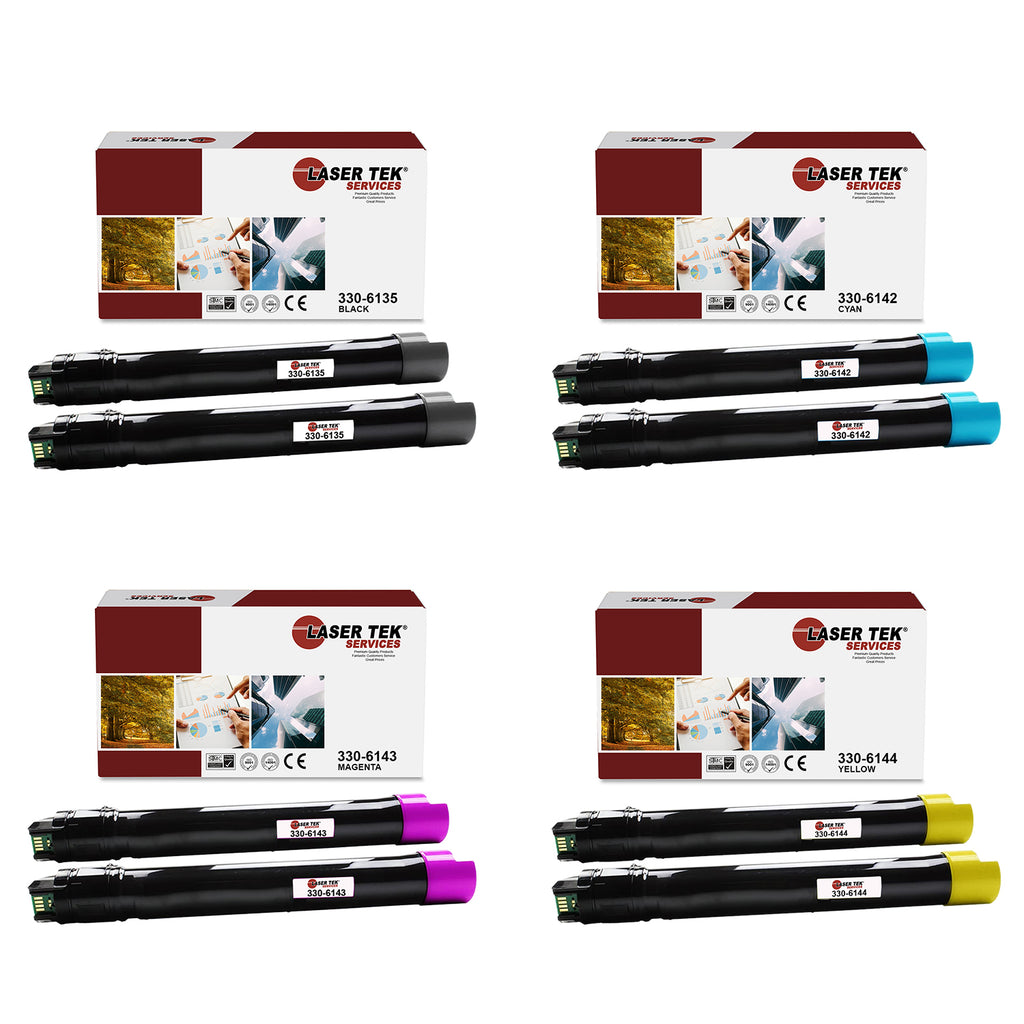 8 Pack Compatible Dell 7130 Replacement Toner Cartridges (2 Black 330-6135, 2 Cyan 330-6138, 2 Magenta 330-6141, 2 Yellow 330-6139) for use in the Dell Color Laser 7130cdn