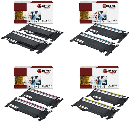 8 Pack Samsung CLT407S (CLT-K407S, CLT-C407S, CLT-M407S, CLT-Y407S) High Yield Toner Cartridge | Laser Tek Services