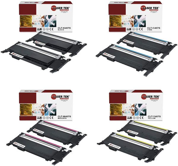 8 Pack Samsung CLT407S (CLT-K407S, CLT-C407S, CLT-M407S, CLT-Y407S) High Yield Toner Cartridge | Laser Tek Services