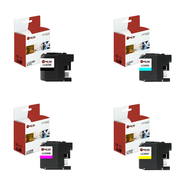 4 Pack Compatible Brother LC207 / LC205 Super High Yield Replacement Ink Cartridges for the Brother MFC-J4320DW, MFC-J4420DW, MFC-J4620DW (1 Black, 1 Cyan, 1 Magenta, 1 Yellow)