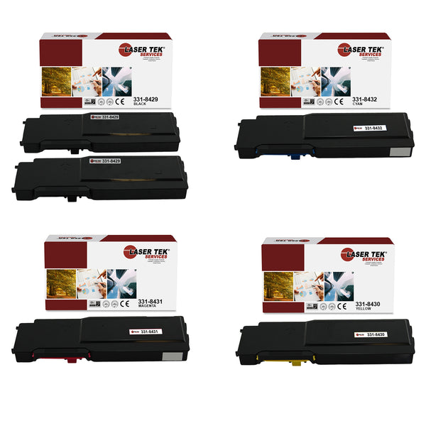 4 Pack Compatible Dell 3760 / 3765 Replacement Toner Cartridges. Contains 2K (331-8429), 1C (331-8432), 1M (331-8431), 1Y (331-8430)