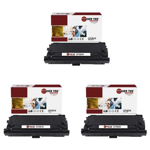 3 Pack Compatible 508X High Yield Toner Cartridge Replacements for the HP CF361X, CF363X, CF362X. (Cyan, Magenta, Yellow)