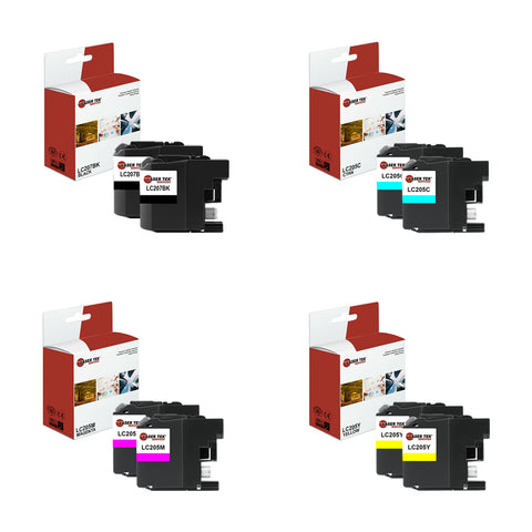 8 Pack Compatible Brother LC207 / LC205 Super High Yield Replacement Ink Cartridges for the Brother MFC-J4320DW, MFC-J4420DW, MFC-J4620DW (2 Black, 2 Cyan, 2 Magenta, 2 Yellow)