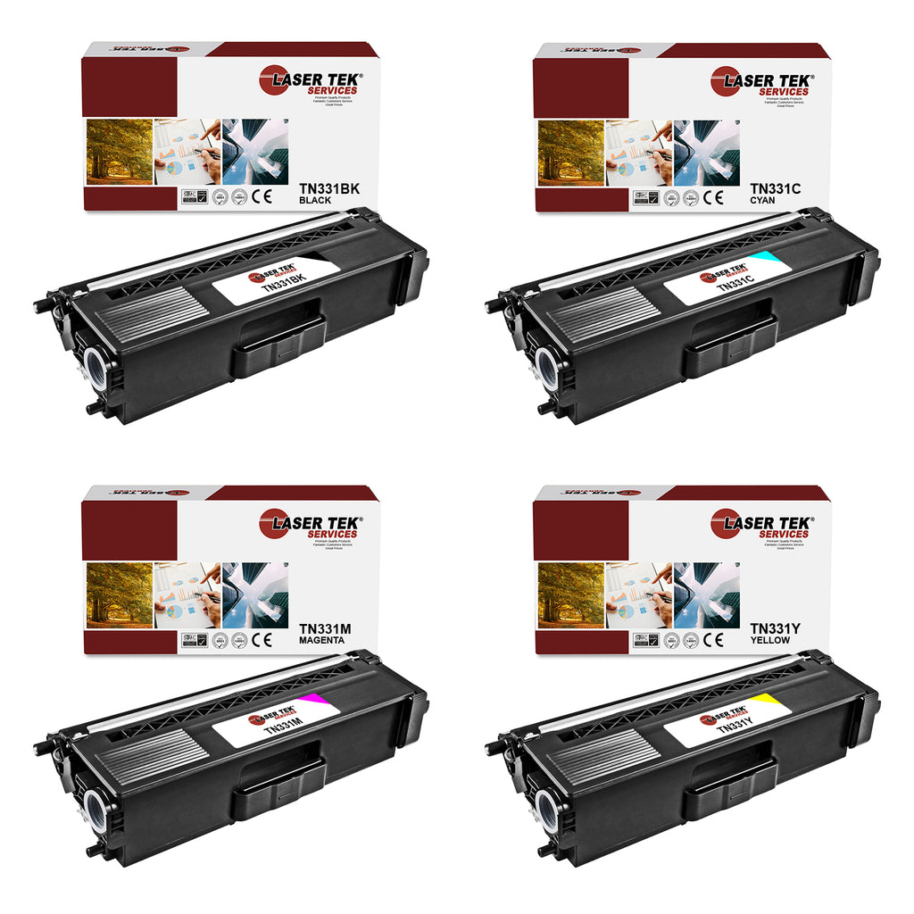4 pack Compatible Brother TN331 Replacement Toner Cartridges for Brother HL-L8250CDN, HL-L8350CDW, HL-L8350CDWT, MFC-L8600CDW, MFC-L8850CDW (Black, Cyan, Magenta, Yellow)
