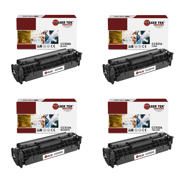 CC530A CC531A CC532A CC533A HP TONER CARTRIDGES  4 Pack - Laser Tek Services