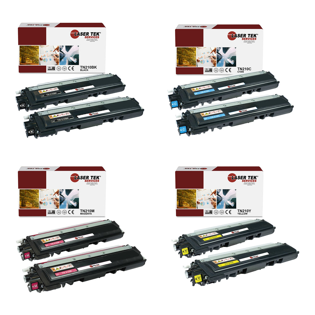 8 Pack Brother TN-210 (TN210BK, TN210C, TN210M, TN210Y) High Yield Remanufactured Toner Cartridge