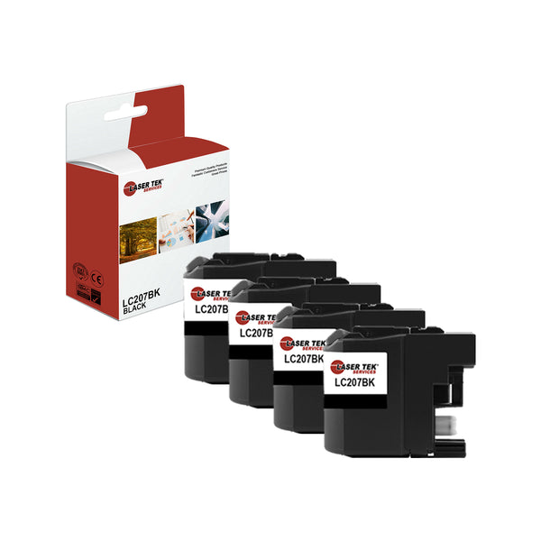 4 Pack Black Compatible Brother LC207BK Super High Yield Replacement Ink Cartridges for the Brother MFC-J4320DW, MFC-J4420DW, MFC-J4620DW