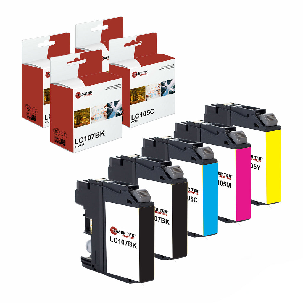 BROTHER LC107 AND LC105 5-SET COMPATIBLE SUPER HIGH YIELD INK CARTRIDGES: 2BK, 1C, 1M, 1Y