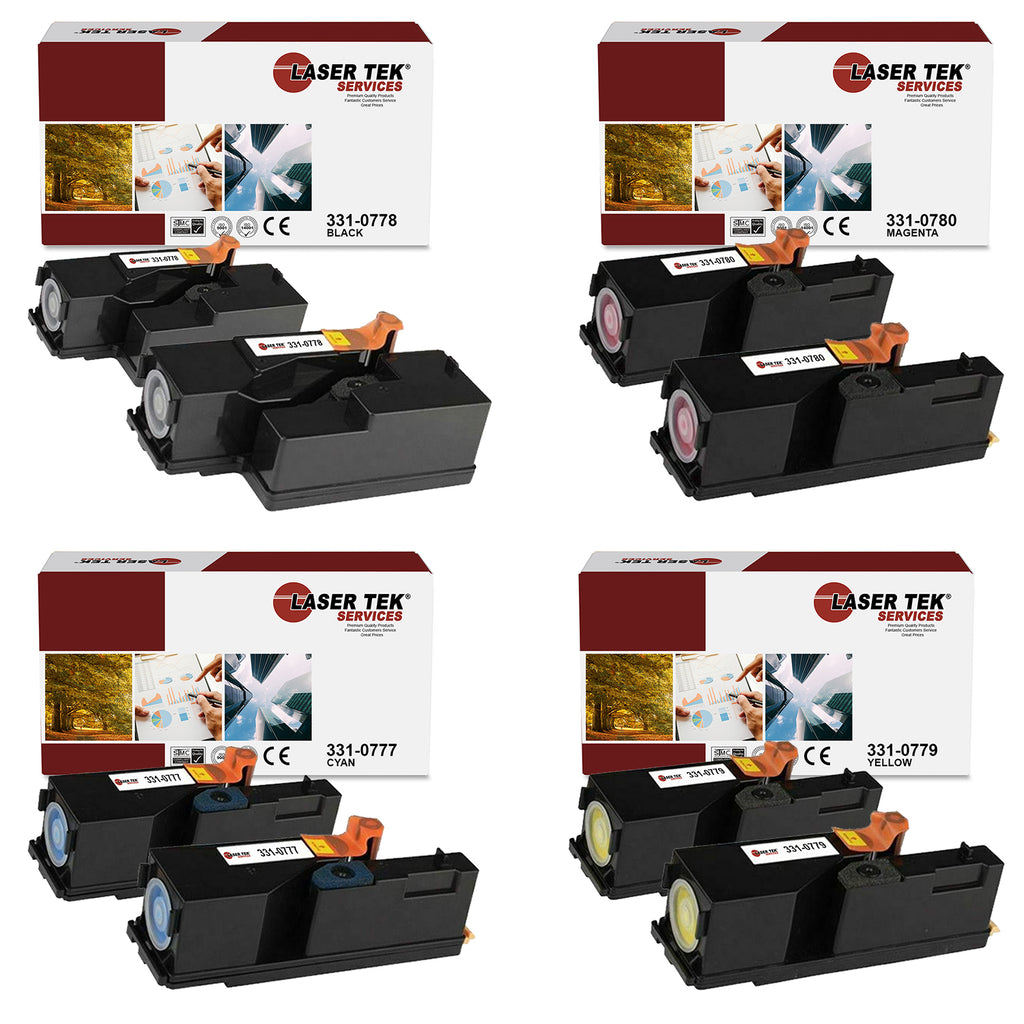8 Pack Compatible Dell 1350 / 1250 Replacment Toner Cartridges (2 Black 331-0778, 2 Cyan 331-0777, 2 Magenta 331-0780, 2 Yellow 331-0779) for use in the Dell Color Laser 1250, 1350cnw, 1355cn, 1355cnw, C1760nw, C1765nf, C1765nfw