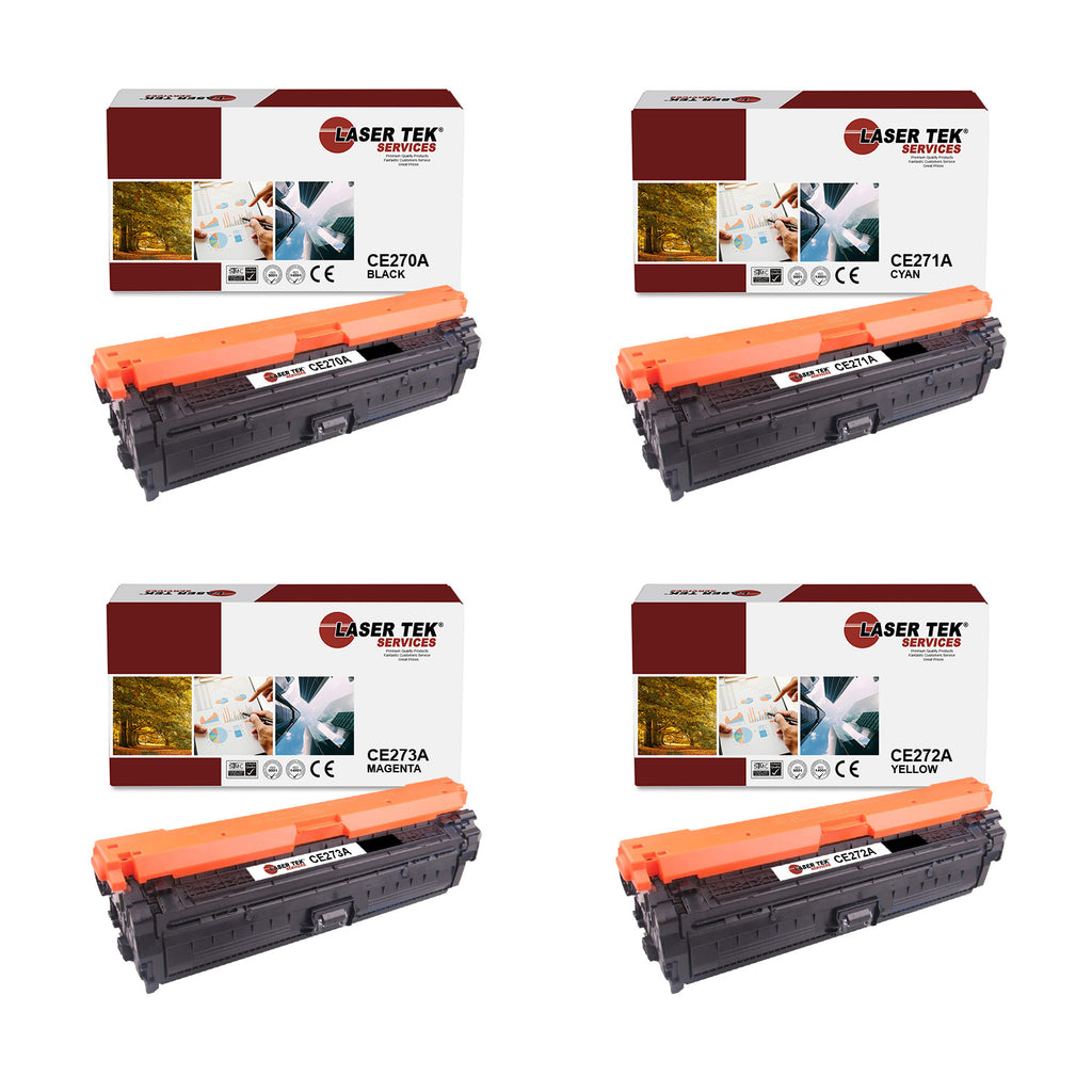 4 Pack Compatible Toner Cartridge Replacements for the HP CE270A, CE271A, CE272A, CE273A. (Black, Cyan, Magenta, Yellow)