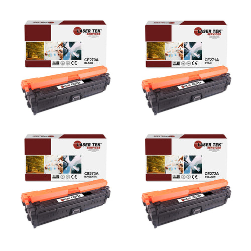 4 Pack Compatible Toner Cartridge Replacements for the HP CE270A, CE271A, CE272A, CE273A. (Black, Cyan, Magenta, Yellow)