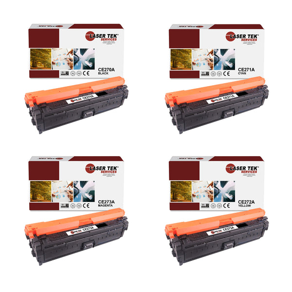 4 Pack Compatible Toner Cartridge Replacements for the HP CE270A, CE271A, CE272A, CE273A. (Black, Cyan, Magenta, Yellow)