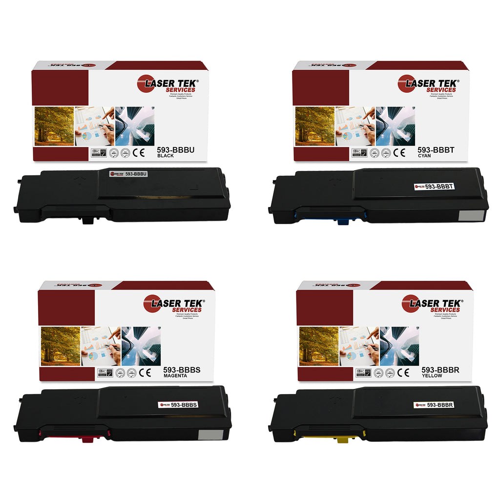 4 Pack Compatible Dell C2660/2665 replacement toner cartridges. Contains 1 593BBBU, 1 593BBBT, 1 593BBBS, and 1 593BBBR