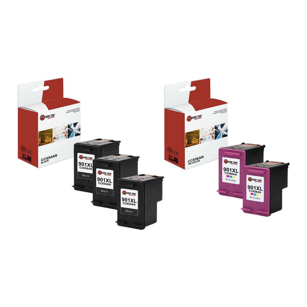 5 Pack Compatible HP 901XL High Yield Replacement Ink Cartridges for the HP OfficeJet 4500 (3 Black, 2 Tri-Color)