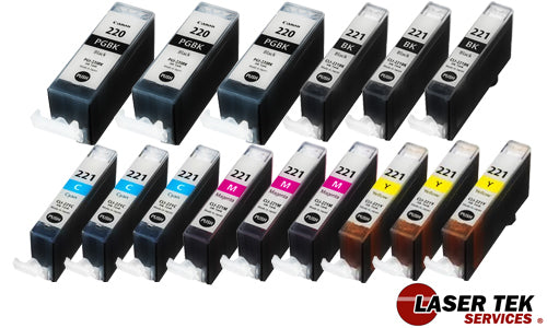 15 PACK CANON PGI-220 & CLI-221 REMANUFACTURED INK CARTRIDGE COMPATIBLE WITH PIXMA IP3600 IP4600 MP620 MP980 MX860 MP560 IP4700 MP640 MP990 MX870 MP640R MP620B