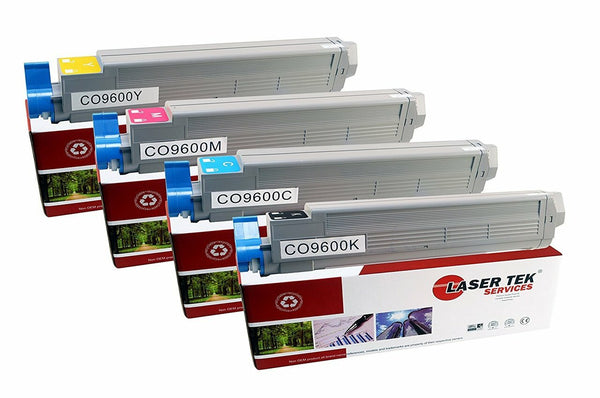 4 Pack Compatible C9600 Toner Cartridge Replacements for the Okidata 42918904, 42918903, 42918902, 42918901. (Black, Cyan, Magenta, Yellow)