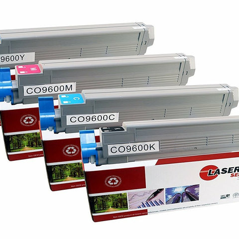 4 Pack Compatible C9600 Toner Cartridge Replacements for the Okidata 42918904, 42918903, 42918902, 42918901. (Black, Cyan, Magenta, Yellow)