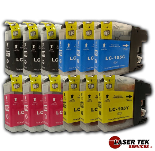 BROTHER LC107 AND LC105 12-SET COMPATIBLE SUPER HIGH YIELD INK CARTRIDGES: 3BK, 3C, 3M, 3Y