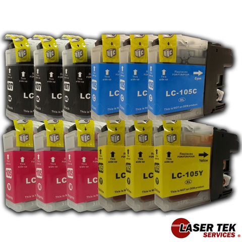 BROTHER LC107 AND LC105 12-SET COMPATIBLE SUPER HIGH YIELD INK CARTRIDGES: 3BK, 3C, 3M, 3Y