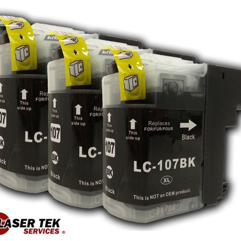 BROTHER LC107BK (LC-107BK) 3-SET COMPATIBLE SUPER HIGH YIELD INK CARTRIDGES