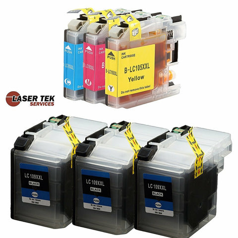 6 Pack Compatible Brother HIGH YIELD LC109 / LC105 Replacement Ink Cartridges for the Brother MFC-J6520DW, MFC-J6720DW, MFC-J6920DW (3 XL Black, 1 Cyan, 1 Magenta, 1 Yellow)