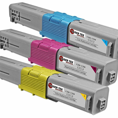 3 Pack Compatible C310 Toner Cartridge Replacements for the Okidata 44469703, 44469702, 44469701. (Cyan, Magenta, Yellow)