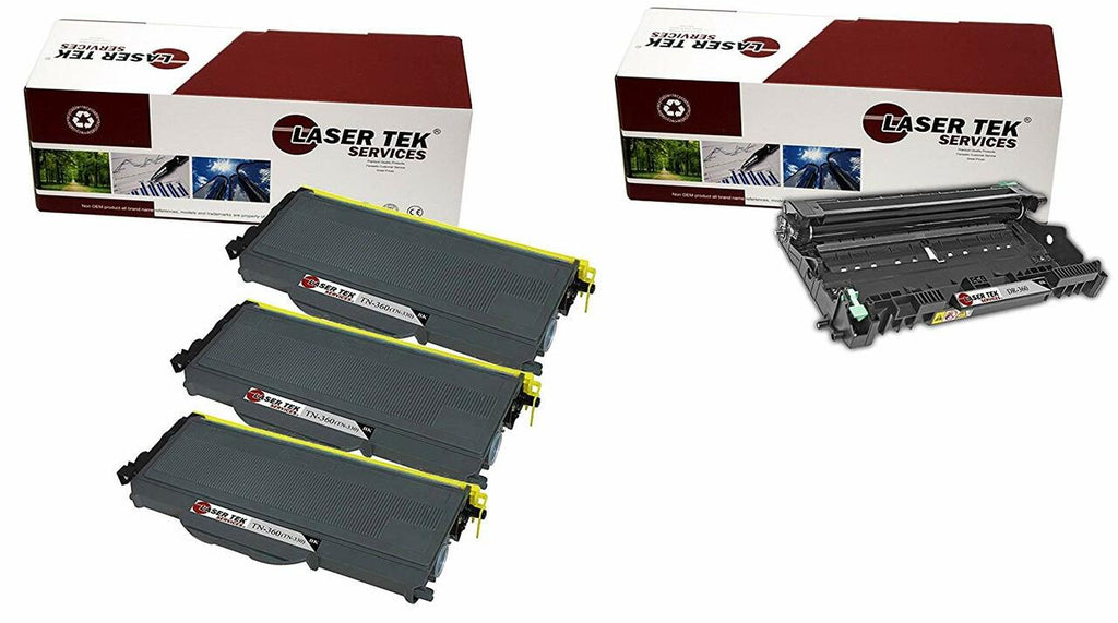 BROTHER TN360 CARTRIDGES AND 2 DR360 REMANUFACTURED DRUMS 4 Pack - Laser Tek Service