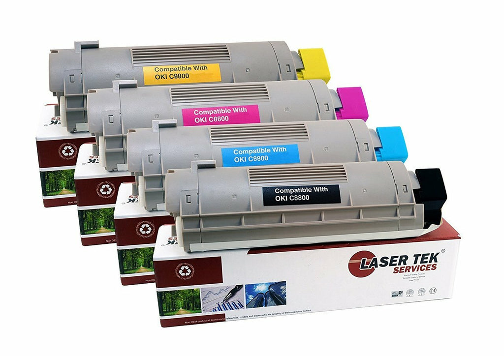4 Pack Compatible C8800 Toner Cartridge Replacements for the Okidata 43487736, 43487735, 43487734, 43487733. (Black, Cyan, Magenta, Yellow)