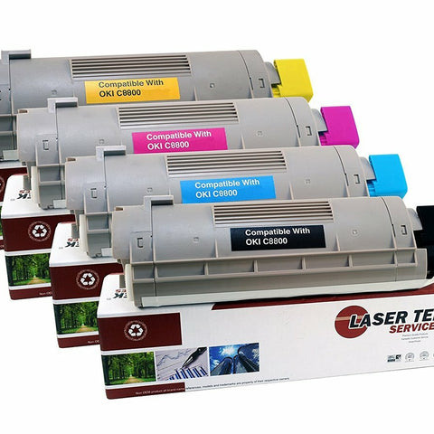 4 Pack Compatible C8800 Toner Cartridge Replacements for the Okidata 43487736, 43487735, 43487734, 43487733. (Black, Cyan, Magenta, Yellow)
