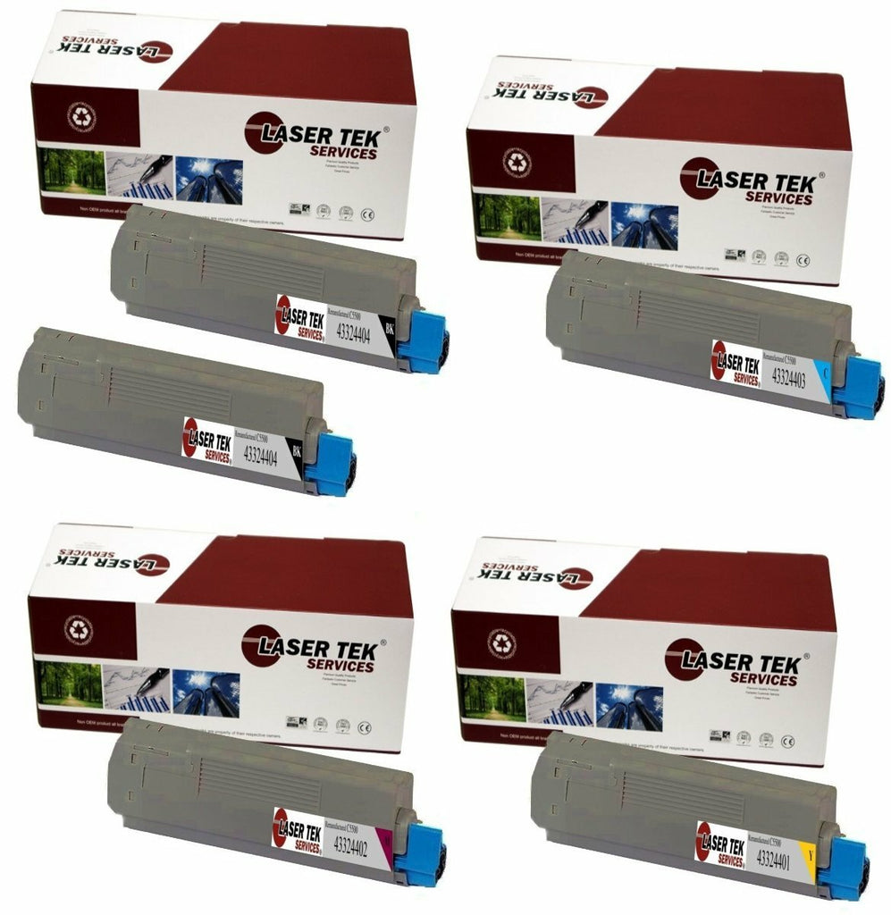 5 Pack Compatible C5500 Toner Cartridge Replacements for the Okidata 43324404, 43324403, 43324402, 43324401. (2x Black, Cyan, Magenta, Yellow)