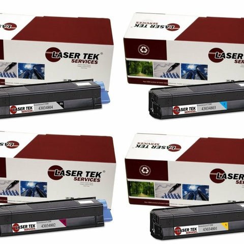 4 Pack Compatible C3200 Toner Cartridge Replacements for the Okidata 43034804, 43034803, 43034802, 43034801. (Black, Cyan, Magenta, Yellow)
