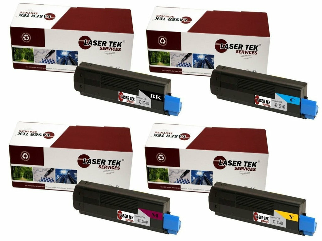 4 Pack Compatible C5100 Toner Cartridge Replacements for the Okidata 42127404, 42127403, 42127402, 42127401. (Black, Cyan, Magenta, Yellow)