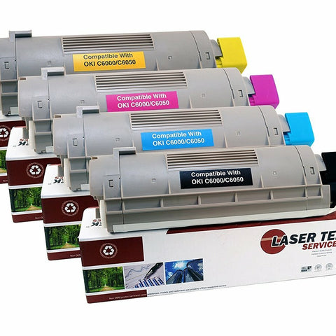 4 Pack Compatible C6000 Toner Cartridge Replacements for the Okidata 43324469, 43324468, 43324467, 43324466. (Black, Cyan, Magenta, Yellow)