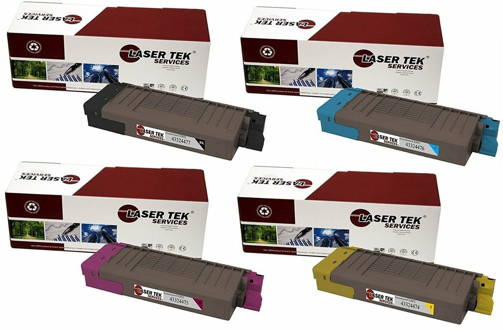 4 Pack Compatible CX2032 Toner Cartridge Replacements for the Okidata 43324477, 43324476, 43324475, 43324474. (Black, Cyan, Magenta, Yellow)